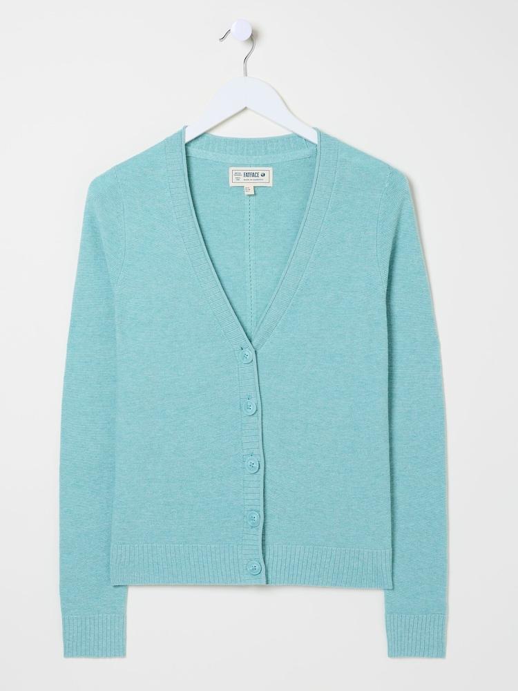 fat face Lucia Light Teal V-Neck Knitted Cardigan