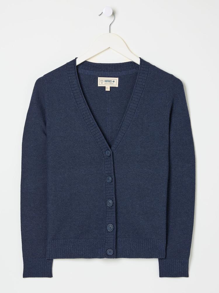 fat face Lucia Navy V-Neck Knitted Cardigan