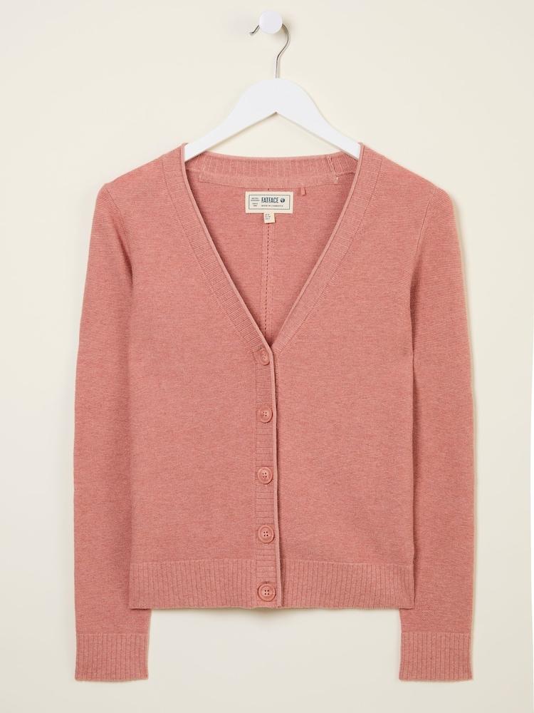 fat face Lucia Rose Pink V-Neck Knitted Cardigan