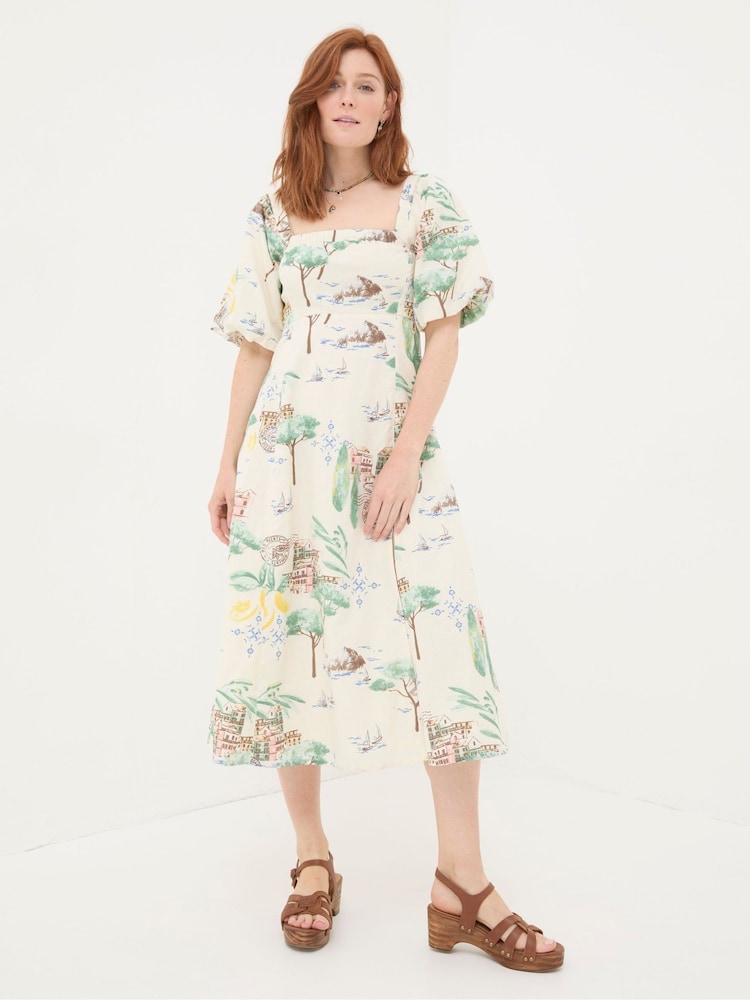 Fat Face Lucie Natural Postcard Midi Dress