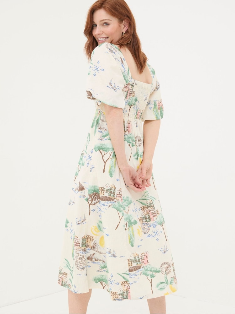 Fat Face Lucie Natural Postcard Midi Dress