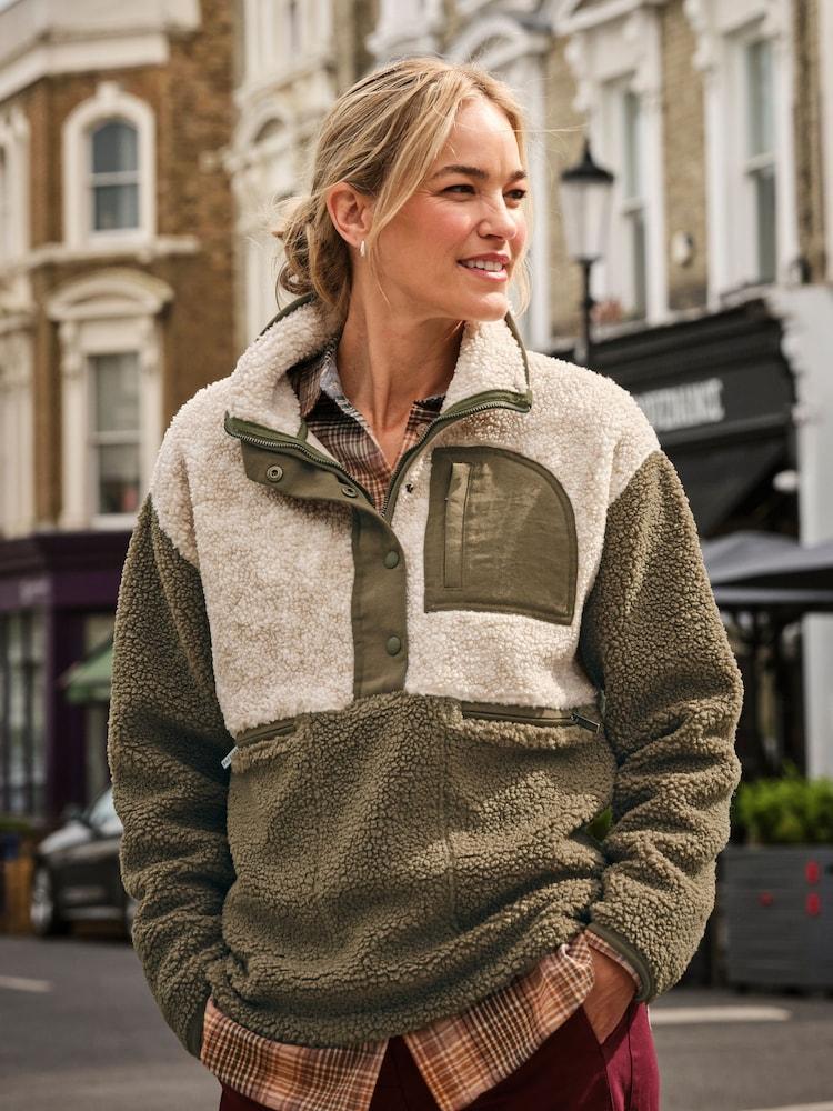 Fat Face Lucy Olive Green Colour Block Fleece