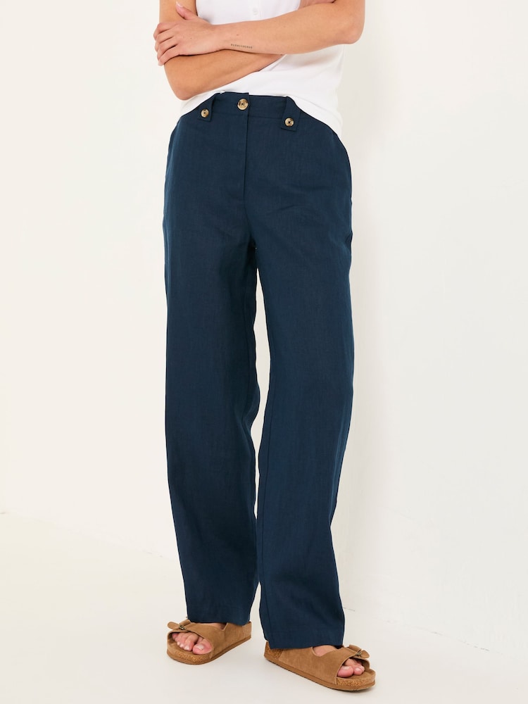 Fat Face Lydia Navy Straight Leg Linen Trousers