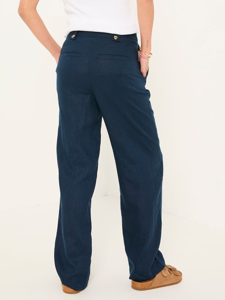Fat Face Lydia Navy Straight Leg Linen Trousers