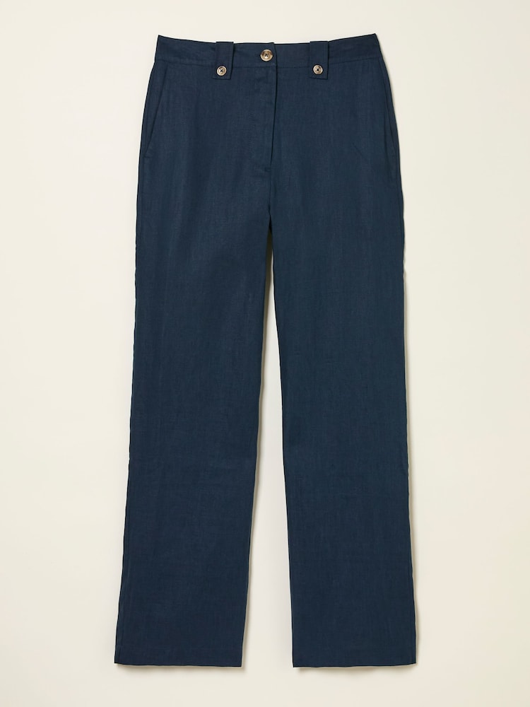 fat face Lydia Navy Straight Leg Linen Trousers