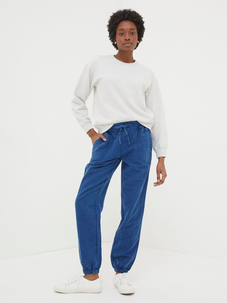 Fat Face Lyme Blue Linen Blend Joggers