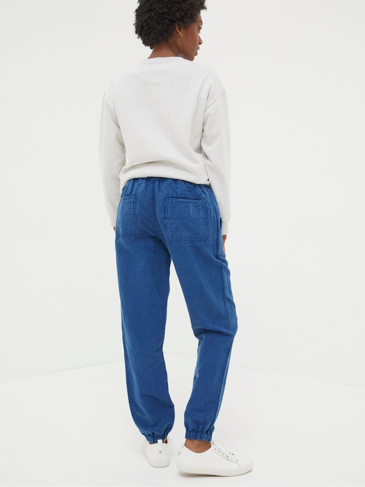 Fat Face Lyme Blue Linen Blend Joggers