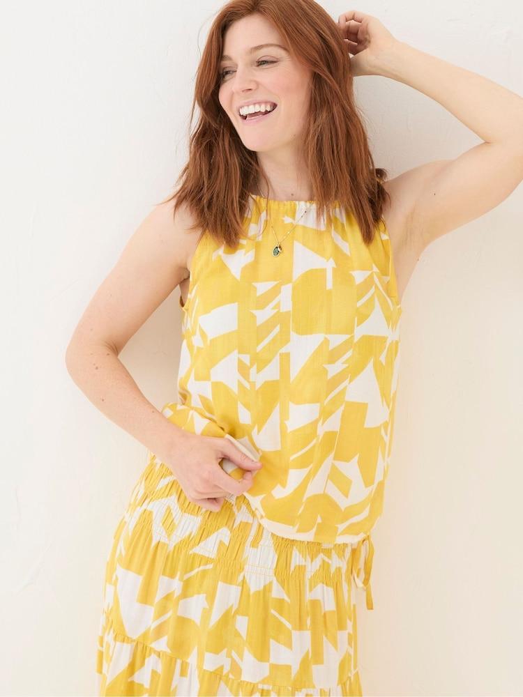 Fat Face Lyra Yellow Med Geo Cotton/Linen Mix Cami