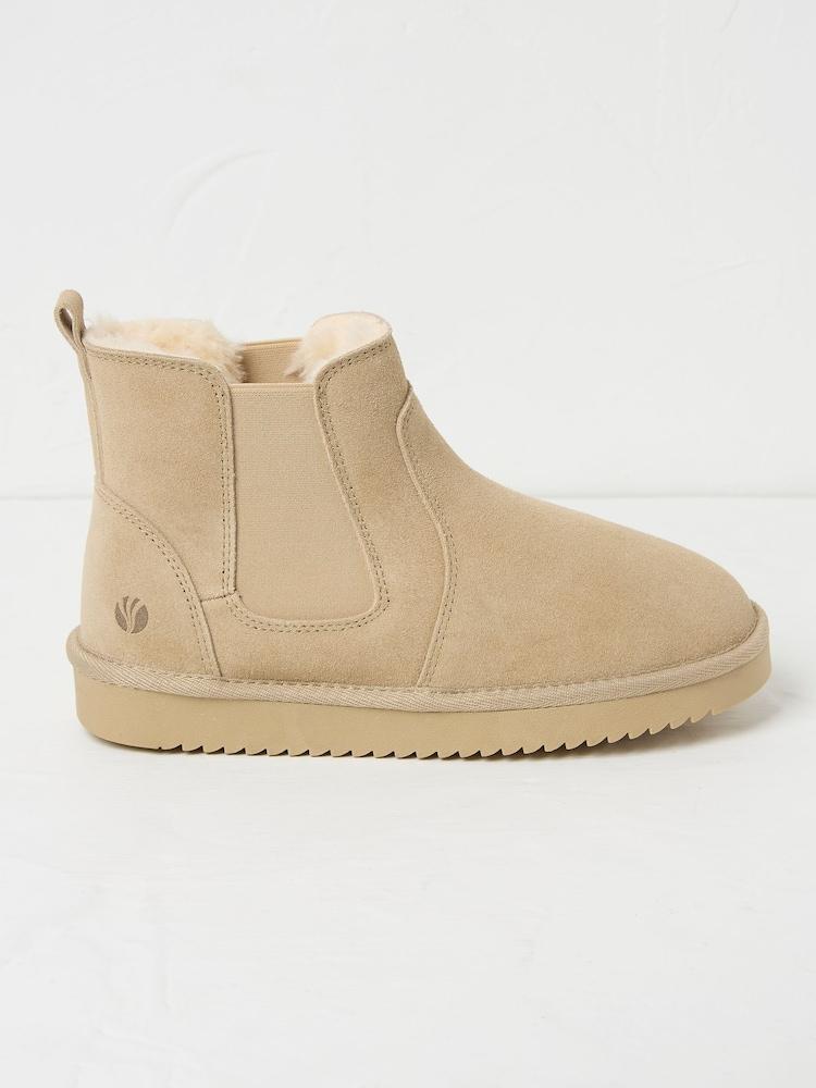 Fat Face Mabel Light Natural Suede Slipper Boots