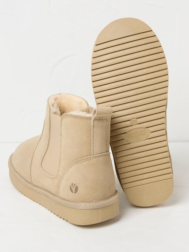 Fat Face Mabel Light Natural Suede Slipper Boots