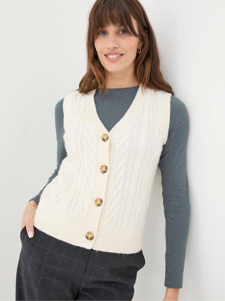Fat Face Macy Cream Cable Button Tank