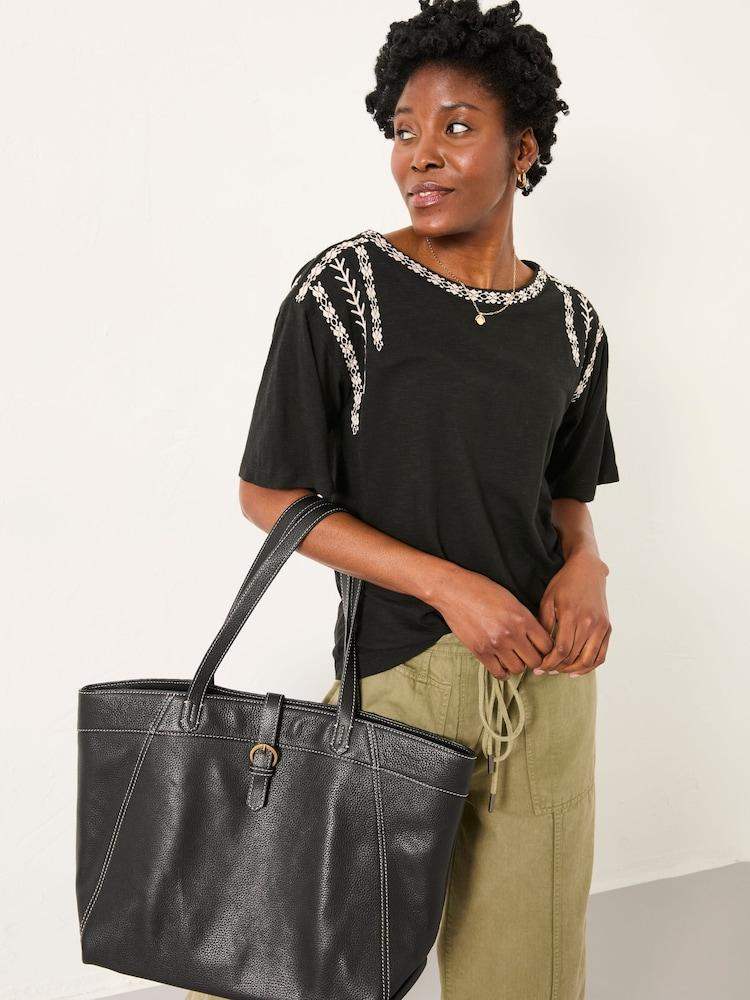 Fat Face Maddie Black Embroidered T Shirt