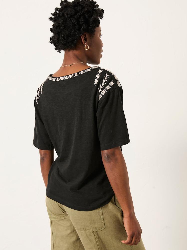 Fat Face Maddie Black Embroidered T Shirt