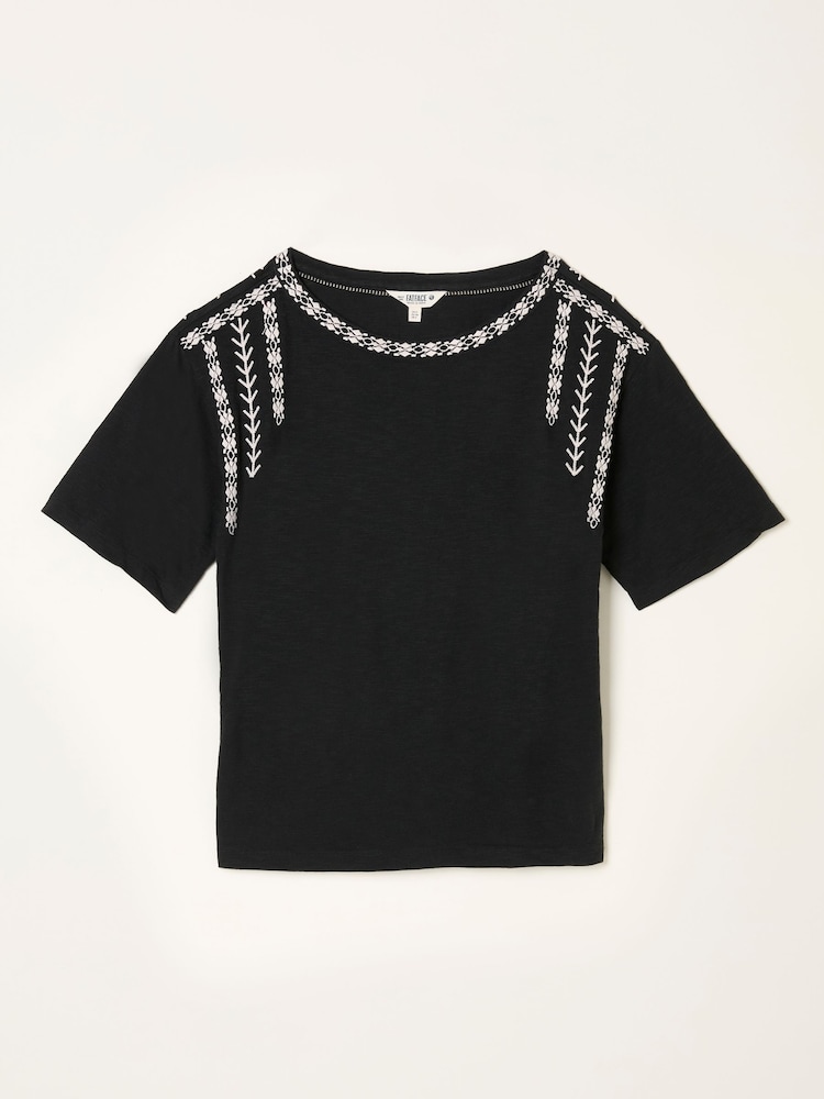 fat face Maddie Black Embroidered T Shirt