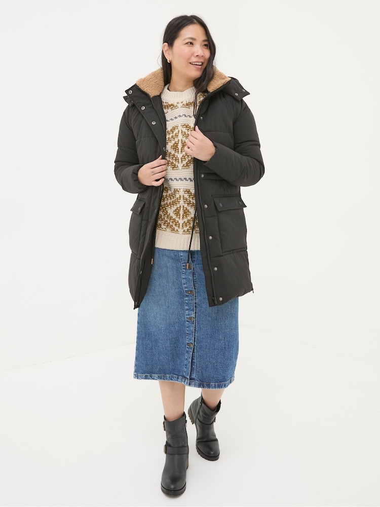 Fat Face Maddie Black Puffer Coat