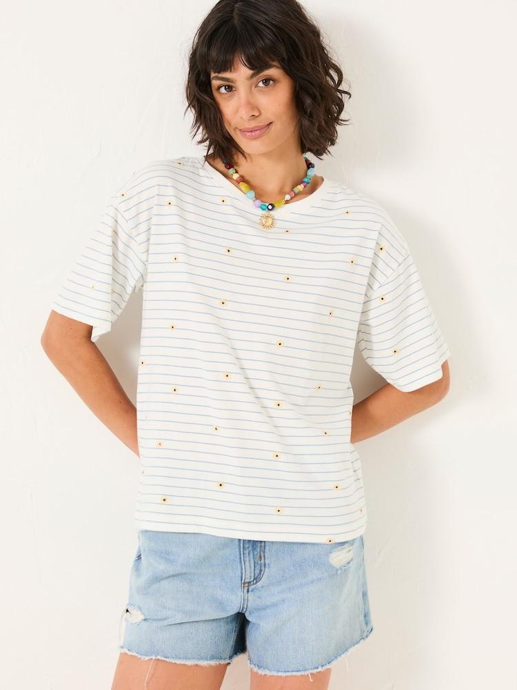 Fat Face Maddie Ivory Embroidered Stripe T Shirt