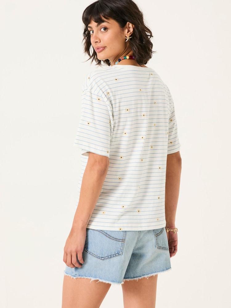 Fat Face Maddie Ivory Embroidered Stripe T Shirt