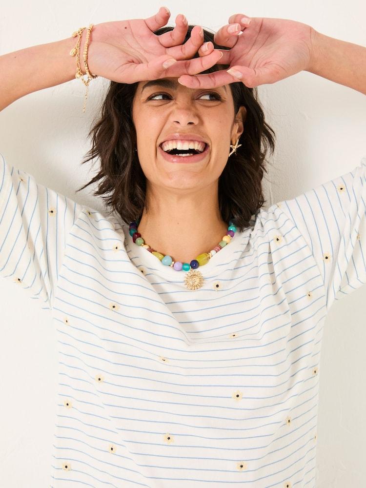 fat face Maddie Ivory Embroidered Stripe T Shirt