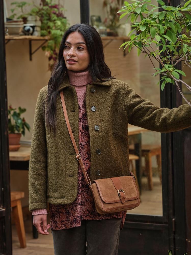 Fat Face Mae Olive Green Boucle Jacket