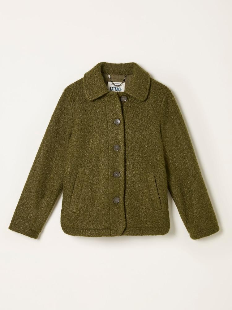 fat face Mae Olive Green Boucle Jacket