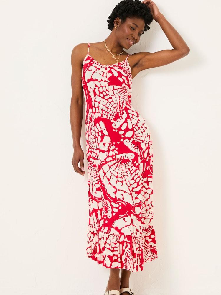 Fat Face Mae Red Mono Shells Midi Dress