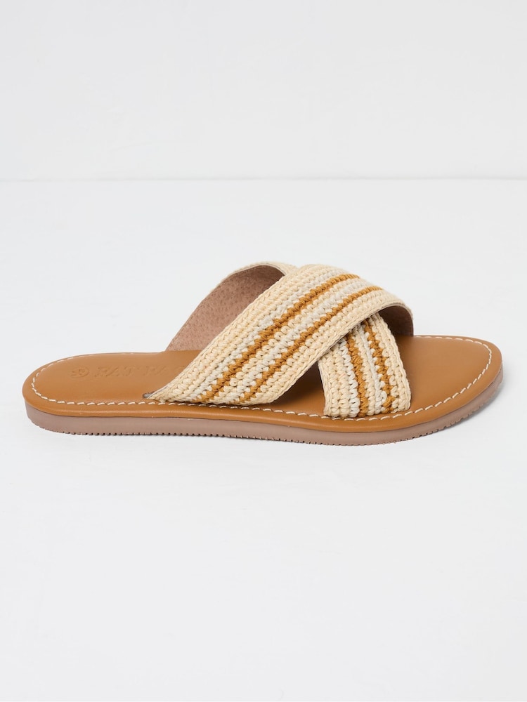 Fat Face Maeve Natural Cross-Over Macrame Sliders