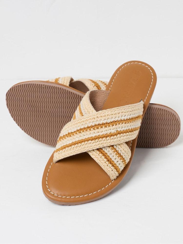 Fat Face Maeve Natural Cross-Over Macrame Sliders