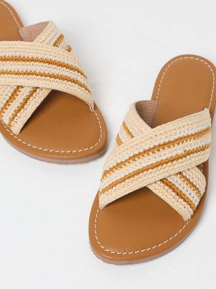 fat face Maeve Natural Cross-Over Macrame Sliders