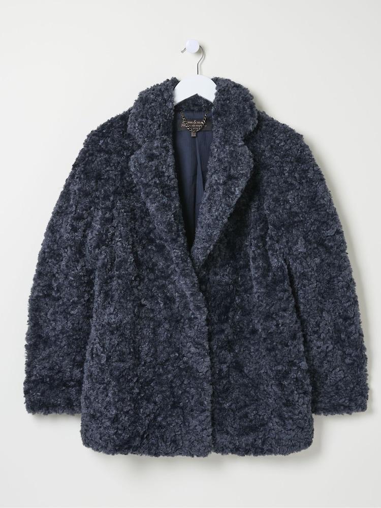 fat face Maggie Blue Short Teddy Coat