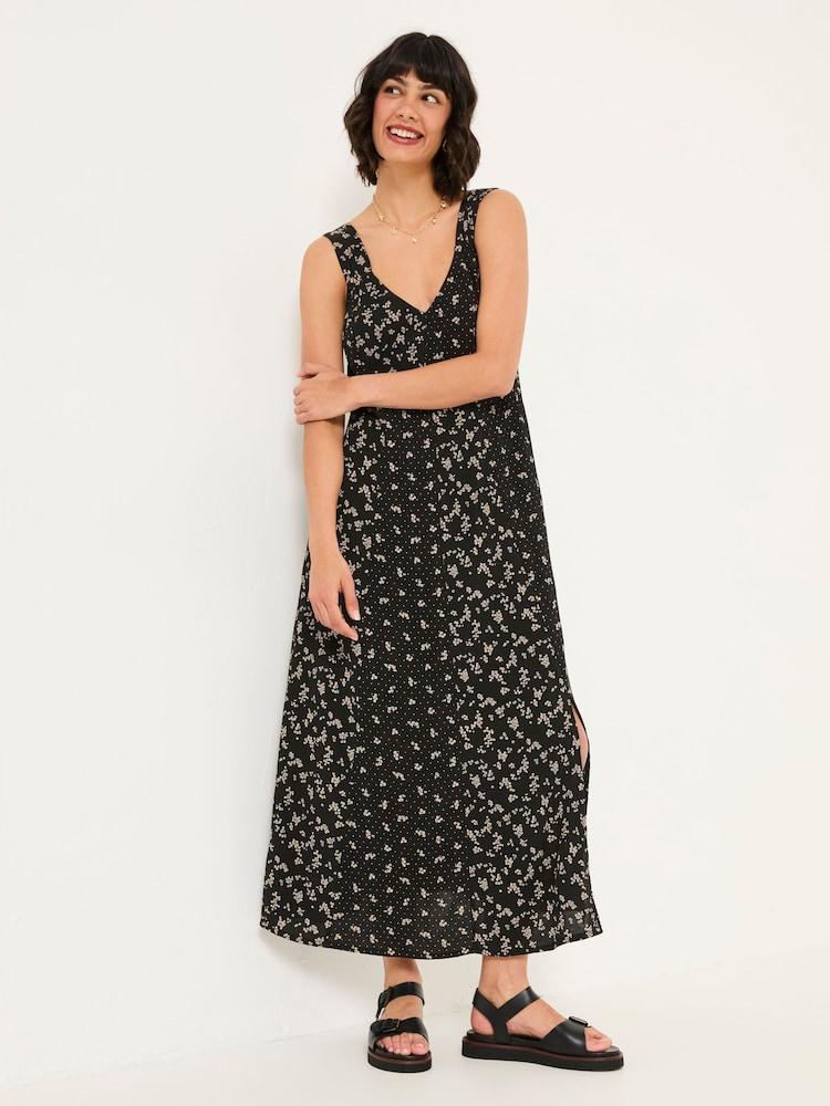 Fat Face Maj Black Mono Ditsy Midi Dress