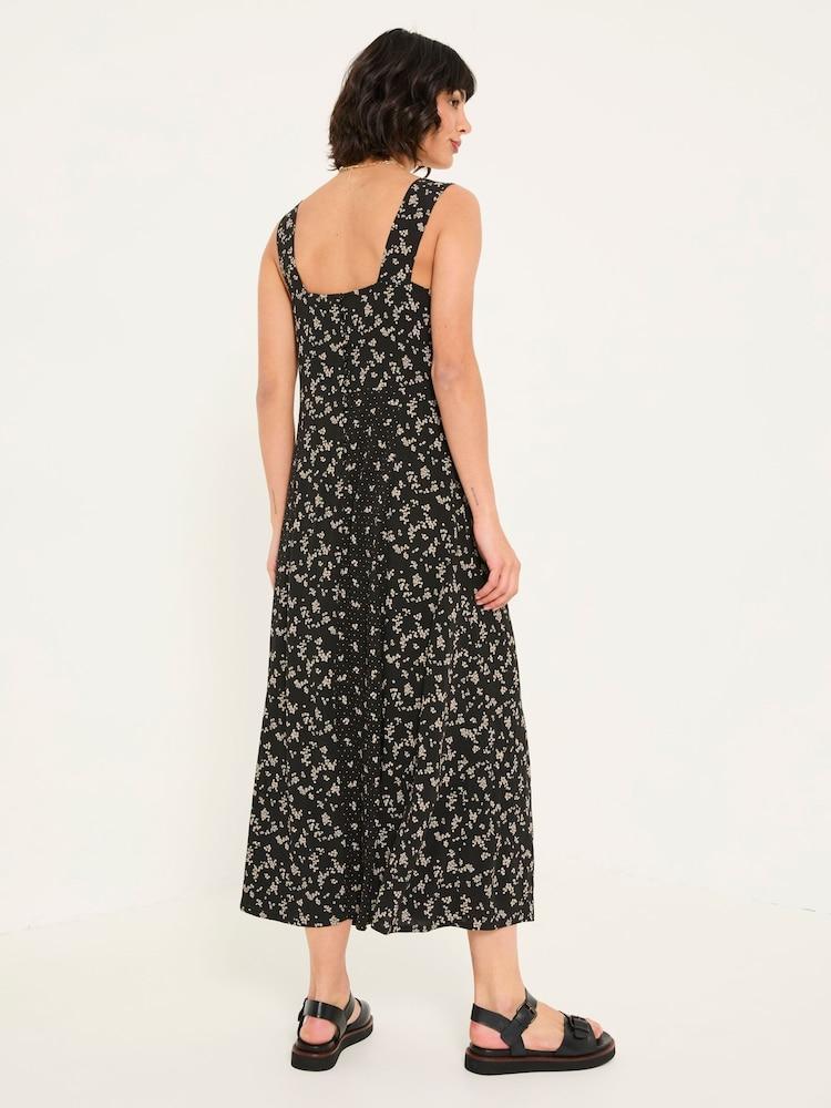 Fat Face Maj Black Mono Ditsy Midi Dress