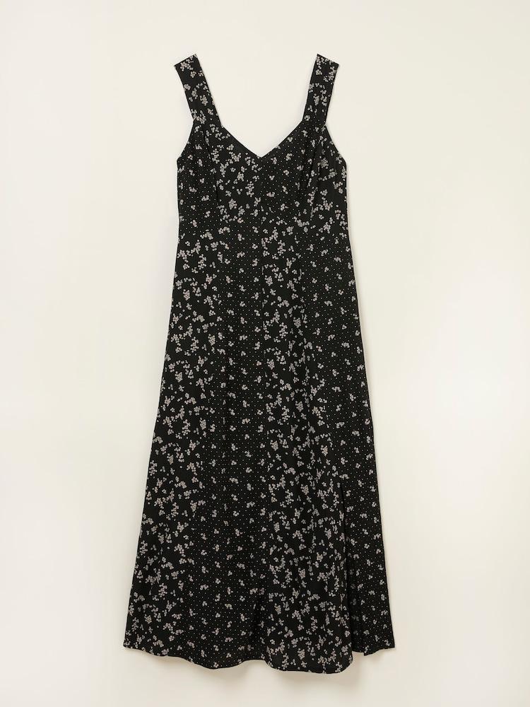 fat face Maj Black Mono Ditsy Midi Dress