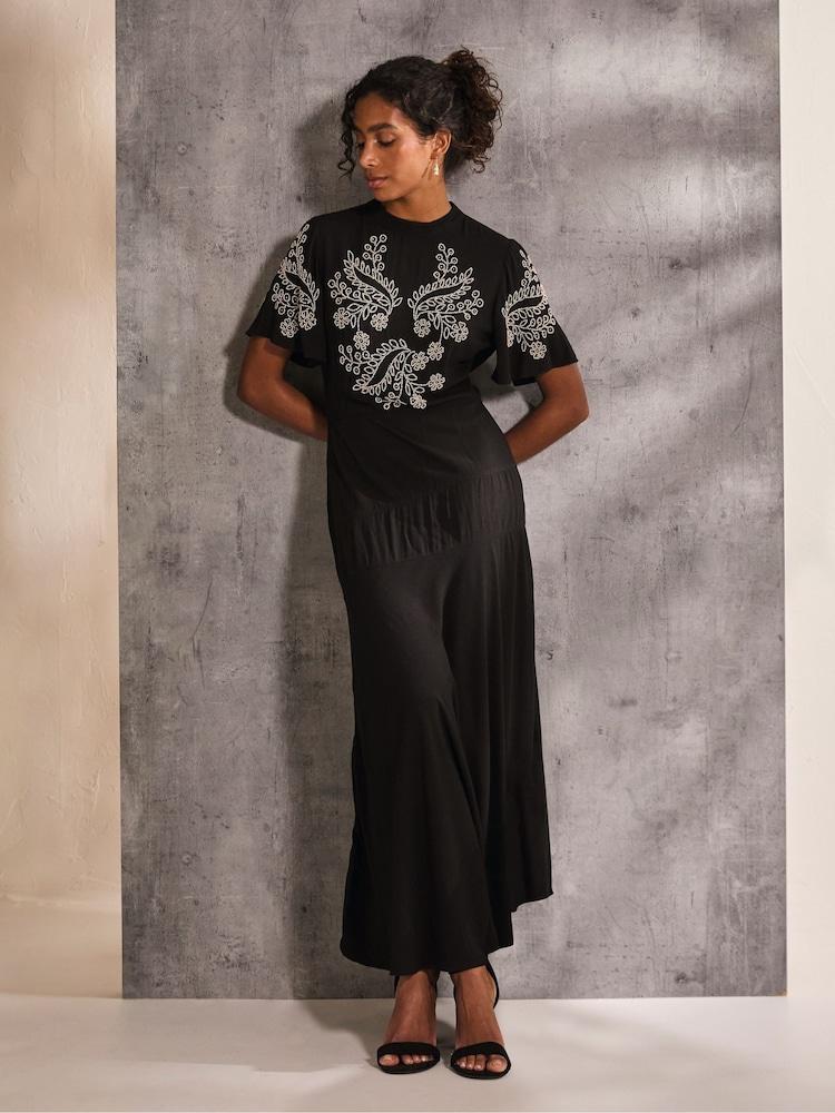 Fat Face Margot Black Beaded Maxi Dress