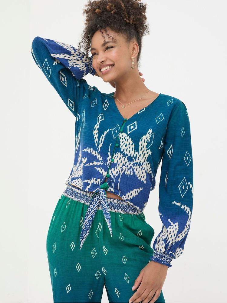 Fat Face Margot Blue Ombre Leaves Blouse