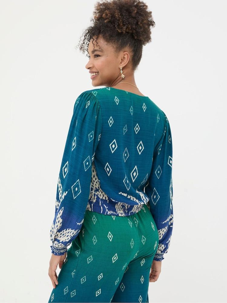 Fat Face Margot Blue Ombre Leaves Blouse