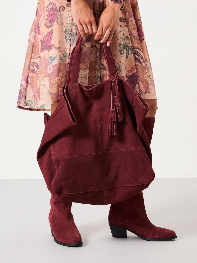 Fat Face Margot Burgundy Red Suede Tote Bag