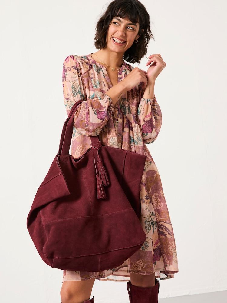 Fat Face Margot Burgundy Red Suede Tote Bag