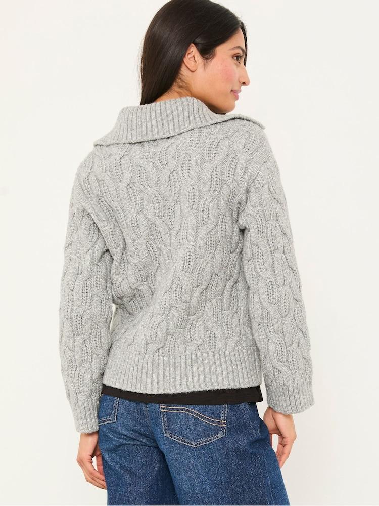 Fat Face Mari Light Grey Collared Knitted Cardigan