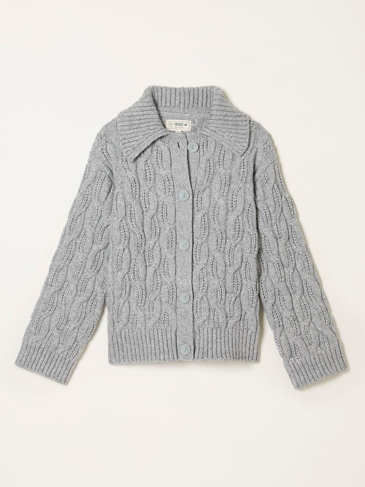 fat face Mari Light Grey Collared Knitted Cardigan