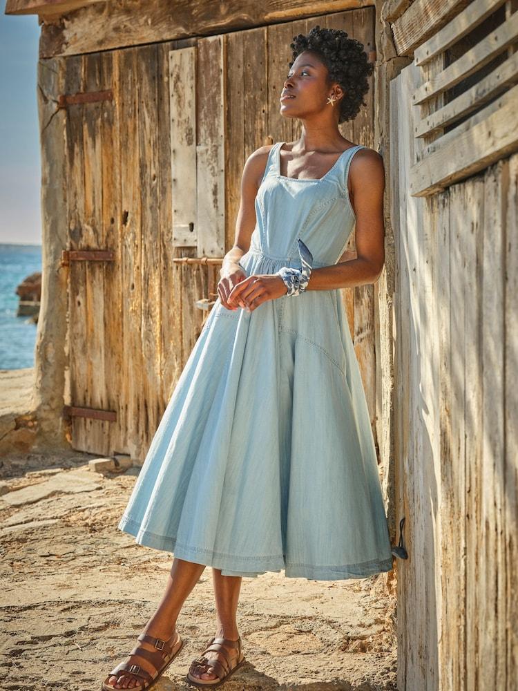 Fat Face Maria Blue Denim Midi Dress