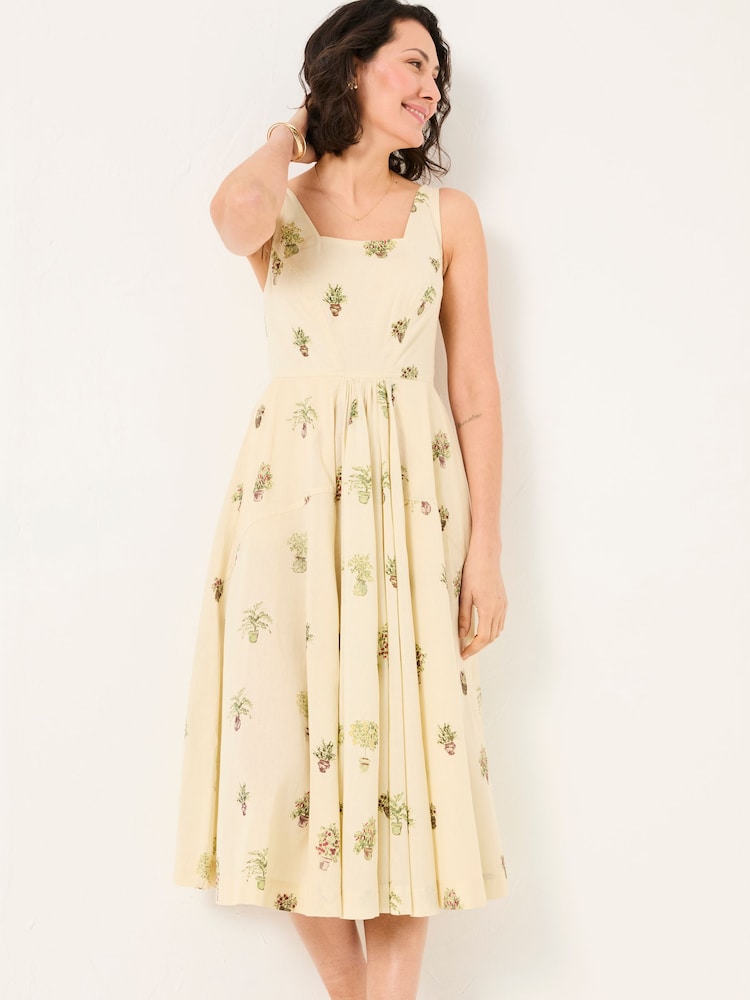 Fat Face Maria Ivory Plants Midi Dress