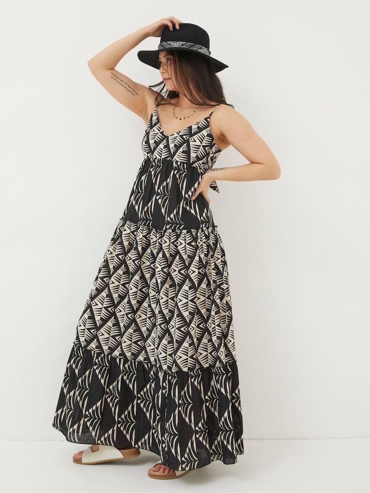 Fat Face Marnie Black Mono Geo Beach Dress