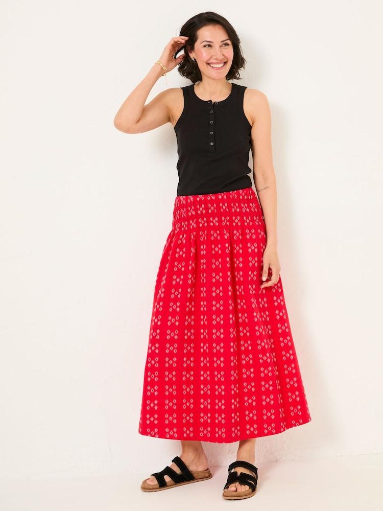 Fat Face Mary Red Jacquard Midi Skirt