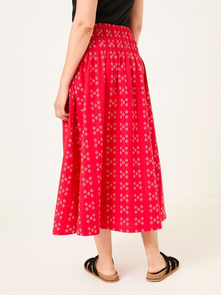 Fat Face Mary Red Jacquard Midi Skirt