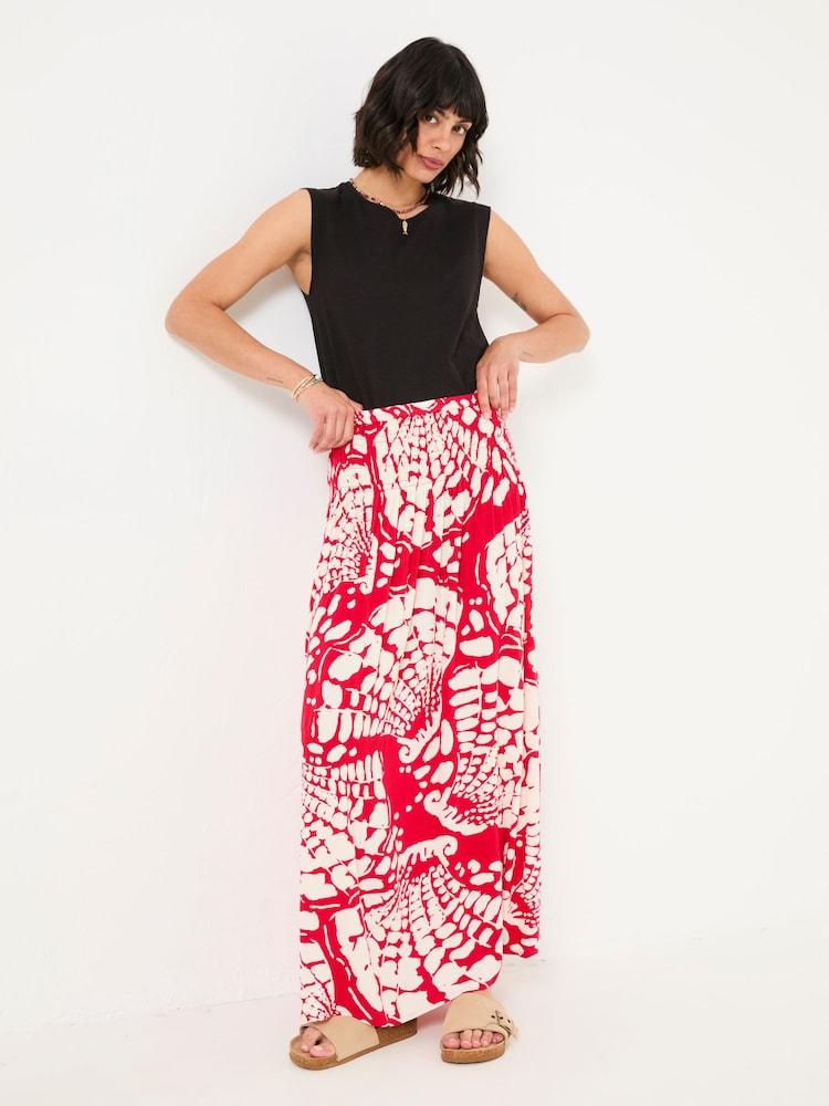 Fat Face Mary Red Mono Shells Midi Skirt