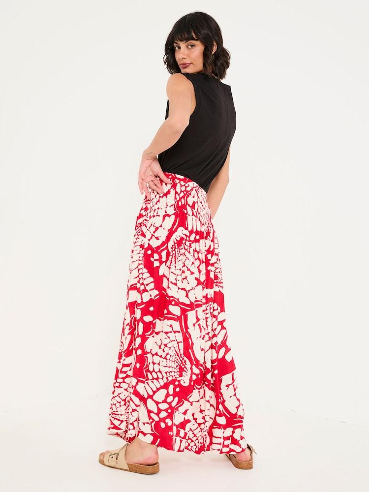 Fat Face Mary Red Mono Shells Midi Skirt