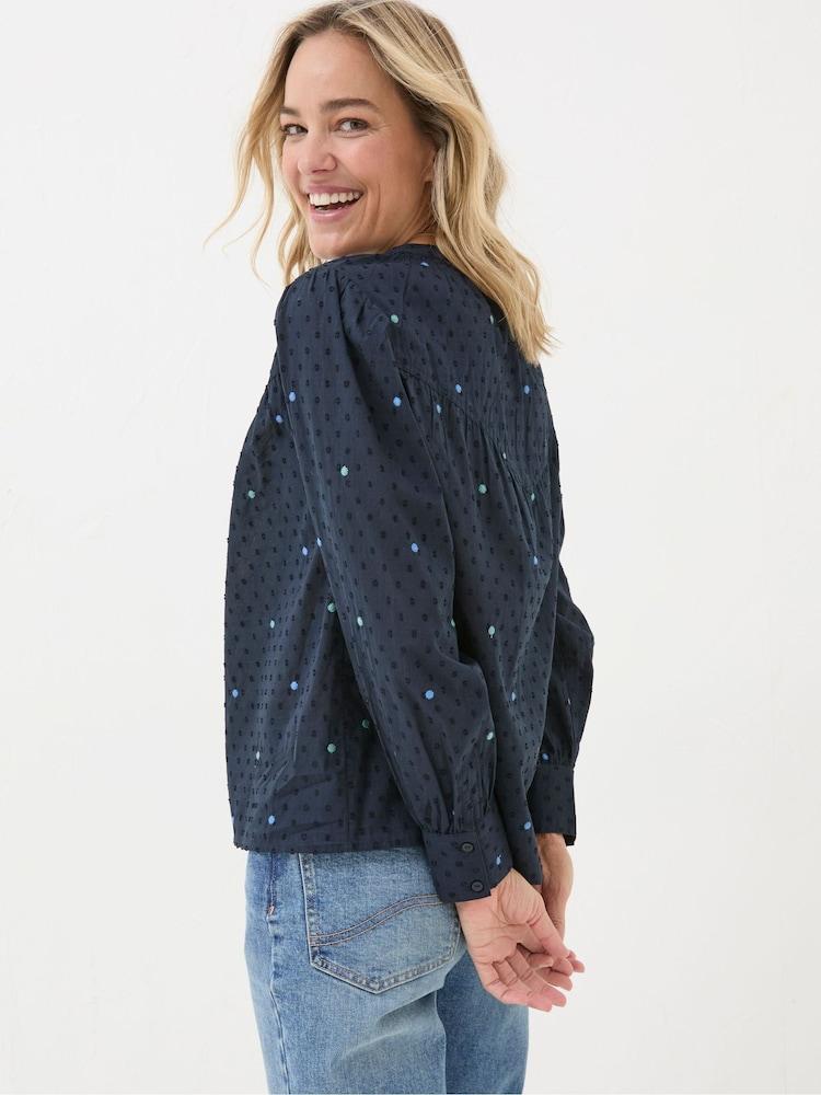 Fat Face Mathilde Blue Embroidered Blouse