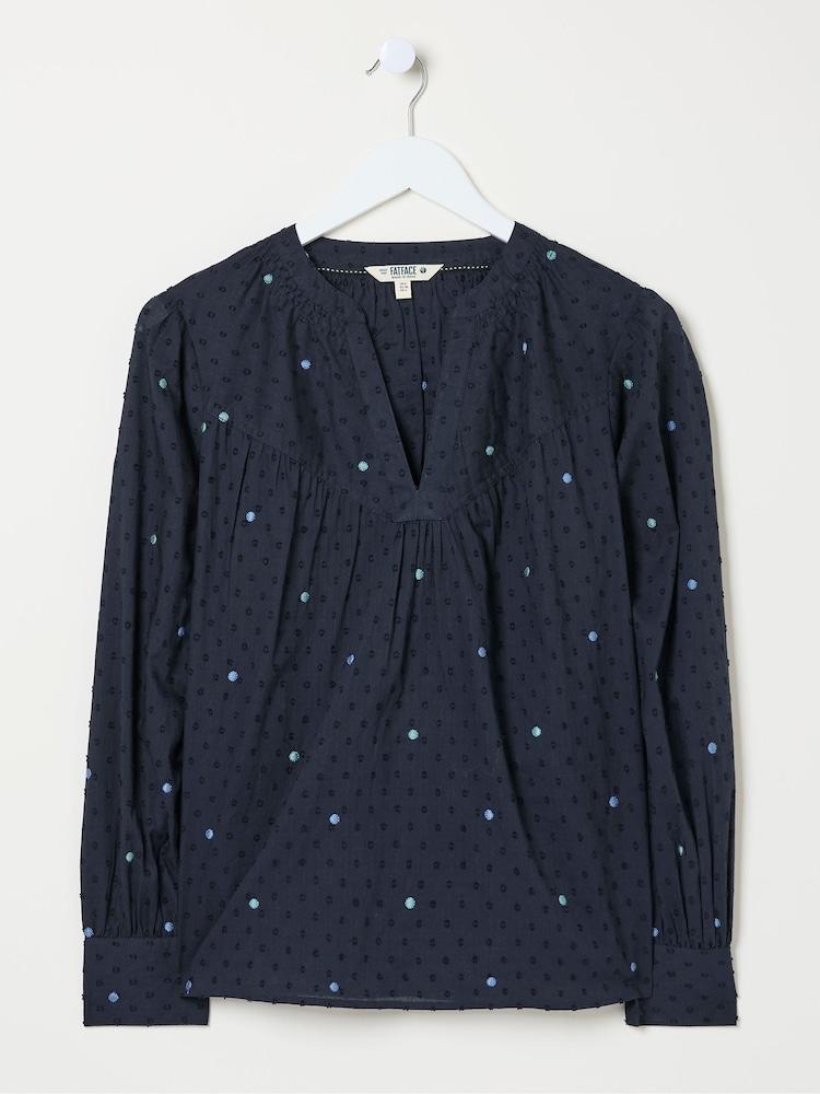 fat face Mathilde Blue Embroidered Blouse