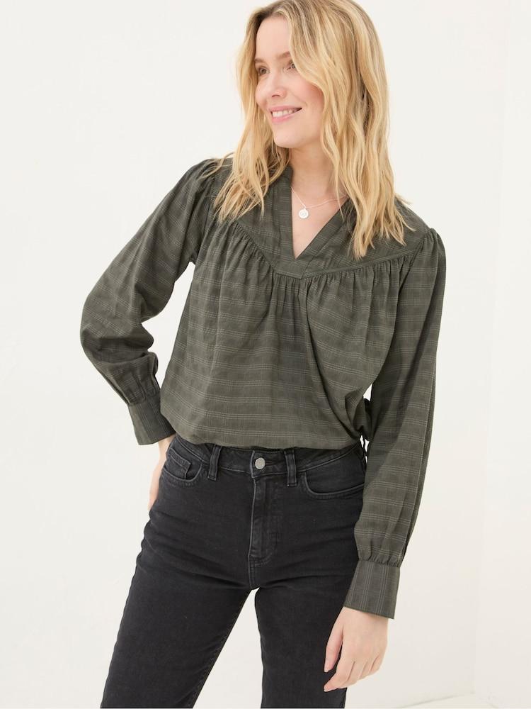 Fat Face Mathilde Khaki Green Blouse