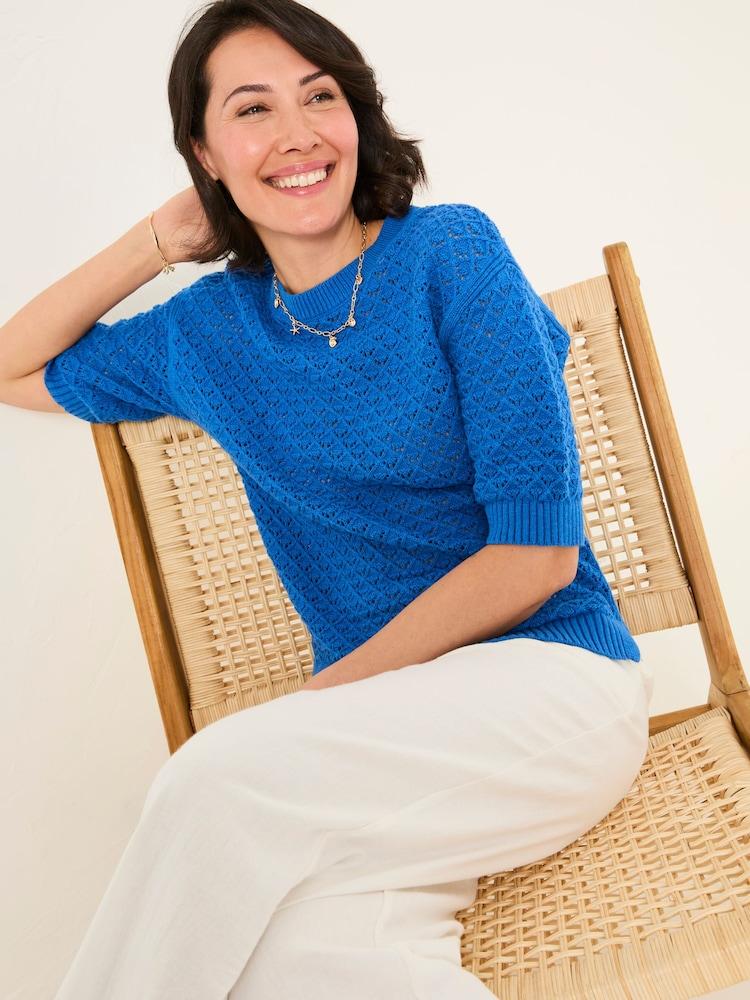 Fat Face Maysie Mid Blue Knitted T-Shirt